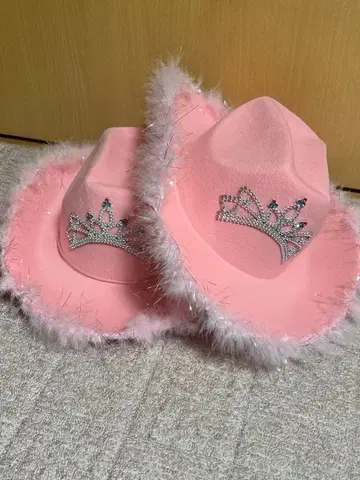 핑크 티아라 포함 카우걸 햇 2개 세트