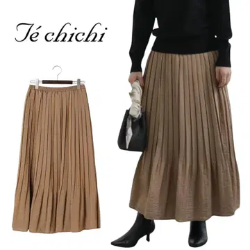 [Te chichi] 광택 새틴 롱 플리츠 스커트/미사용 새상품