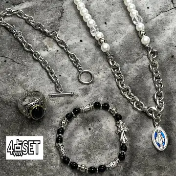 트렌드 남성용 액세서리 실버 목걸이 반지 팔찌