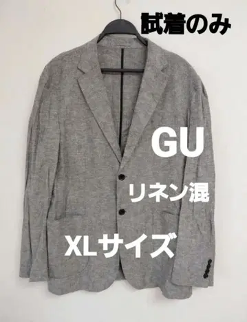 미사용품 GU 테일러드 자켓 XL 그레이 린넨 혼방