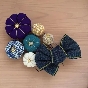 [ 메루카리 택배 ] 꽃과 스카이블루 라메 리본 축제 머리 장식