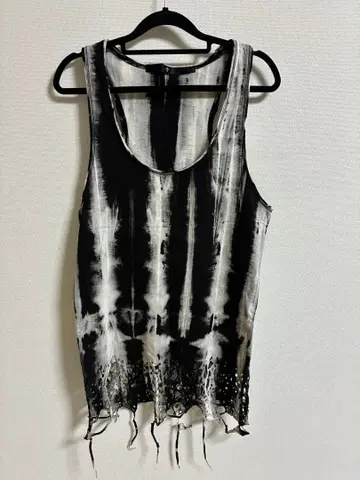 NO ID. 롱 탱크탑 블리치 가공 데미지 프린지