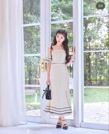 [ M me eme ] 도트 리본 머메이드 원피스