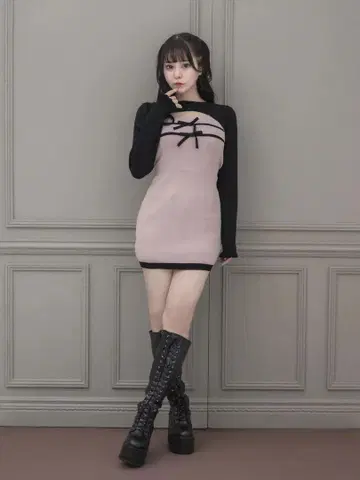 pium 피움 리본 테이프 레이어드 니트 원피스