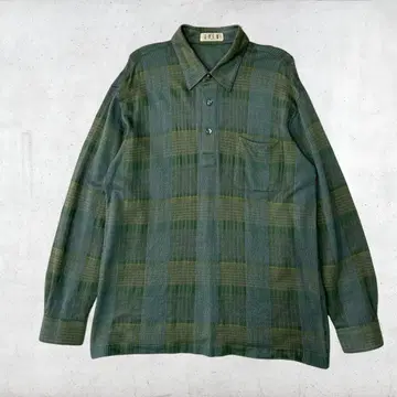 체크 셔츠 피케 셔츠 그린 옴브레 빈티지 구제 의류 60s