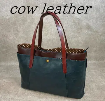 [미사용] 소가죽 일본제 A4 사이즈 대응 토트백 바이컬러 네이비