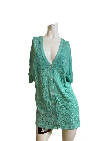 COCUE 시스루 니트 반팔 가디건 민트 헤이세이 레트로 Y2K