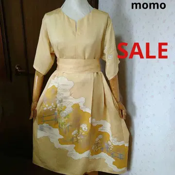 SALE! 순수 실크 호몬기 허리 리본 포함 턱 원피스 기모노 리메이크