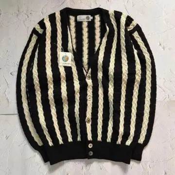 쇼와 레트로 스트라이프 울 니트 가디건 앤티크 데드스탁