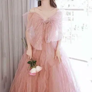 핑크 컬러 드레스 비쥬 장식 이브닝 드레스