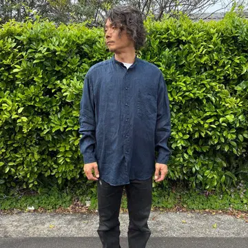 고품질 유로 빈티지 린넨 긴팔 셔츠 L 유럽 아메카지