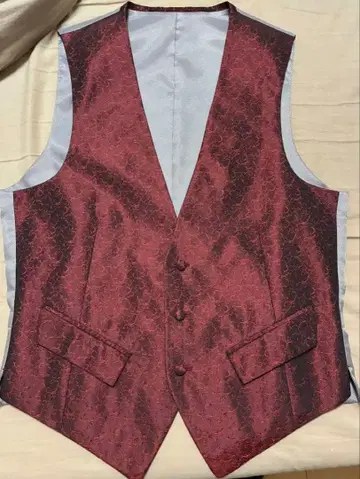 와인 레드 크림슨 포멀 베스트 싸개 단추