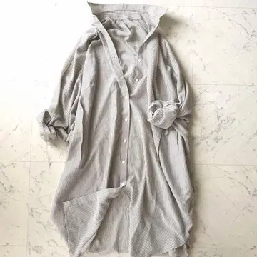 비어즐리 실크 혼방 스트라이프 돌먼 롱 셔츠 루즈핏 겉옷