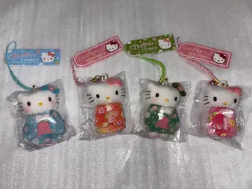 산리오 헬로키티 기모노 스트랩 4개 하늘색 오렌지 말차 핑크