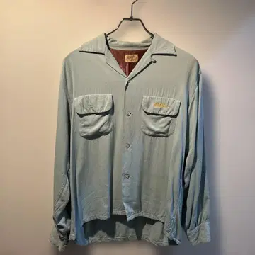 50s 레이온 셔츠 개버딘 터콰이즈 블루 오픈 카라