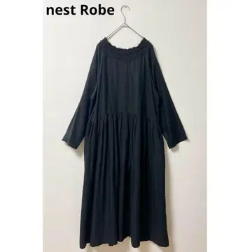 네스트로브 여성용 원피스 레이스 개더 2WAY 전후 착용 블랙 린넨