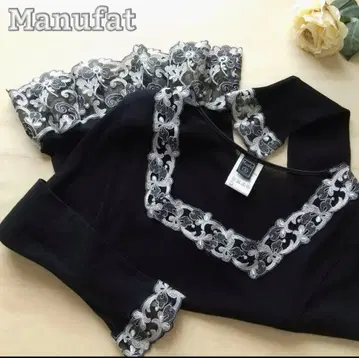 Manufat 실크울 레이스 리브 니트 블랙 S 이탈리아제