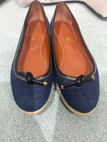 Sergio Rossi 데님 플랫슈즈 에스파드리유 35.5