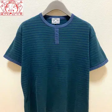 에비수 EVISU 보더 T셔츠 일본제 사이즈 42 네이비 그린