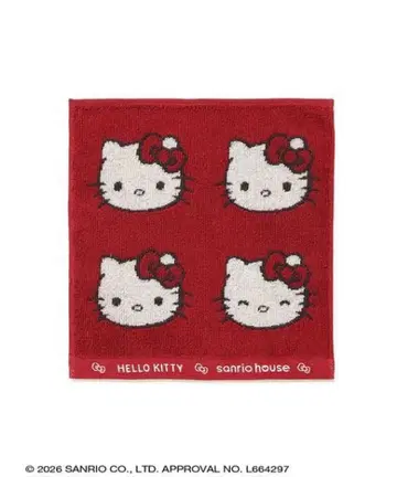 산리오 하우스 페이스 패턴 핸드 타월 키티 레드