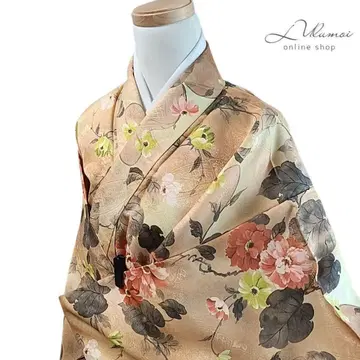 LULU86 워셔블 기모노 코몬 이중 기모노 오렌지 꽃무늬