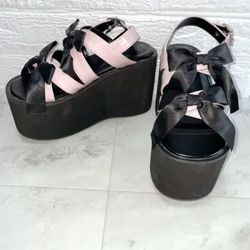 DearMyLove 디어마이러브 통굽 리본 샌들 블랙/핑크 23cm