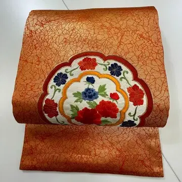 나고야 오비 자수 꽃 문양 금지 오렌지 계열 캐주얼 0416-20-H