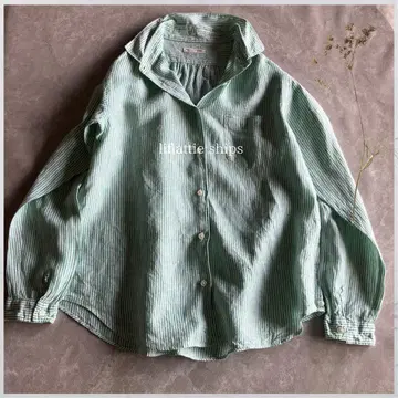 liflattie ships 일본제 린넨 100% 스트라이프 셔츠 긴팔