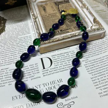 이탈리아제 베네치아 유리 목걸이 타원형 피콕