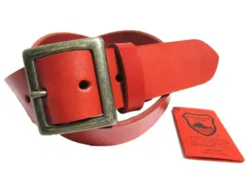 도치기 가죽 벨트 (빨간색) 앤틱 골드 도금 버클 40mm 폭 통가죽