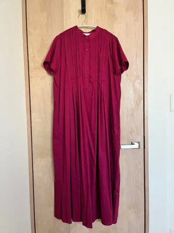 PLST 플라스테 큐프라 린넨 턱 롱 원피스 마젠타 S