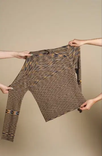 pinue 멀티 컬러 리브 상의 오렌지 네이비