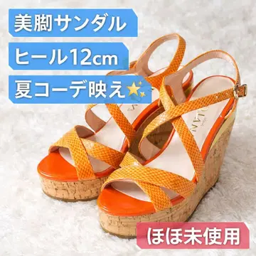 다이애나 코르크 웨지 샌들 24.5cm 오렌지 크로스 스트랩 새상품급