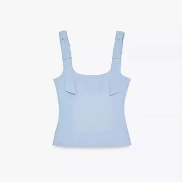 새상품, 택 포함 ZARA 자라 리본 포함 스트레치 상의 M 블루 파랑