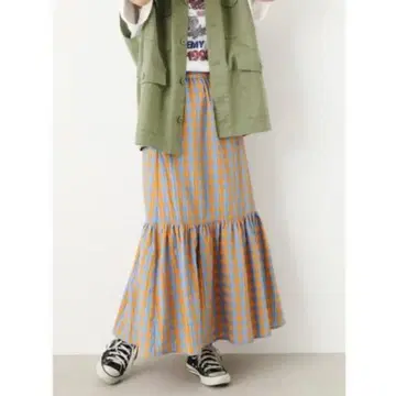 RODEO CROWNS WIDE BOWL 깅엄 체크 스커트 오렌지