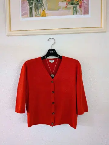 FOXEY 멋진 가디건 42 오렌지 컬러 칠부 소매 보송보송 하자품