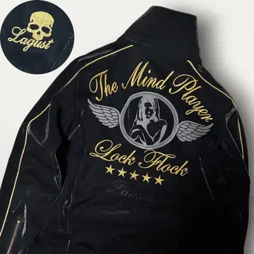 Y2K archive 스컬 자수 저리 골드 라인 깃털 날개 해골 별