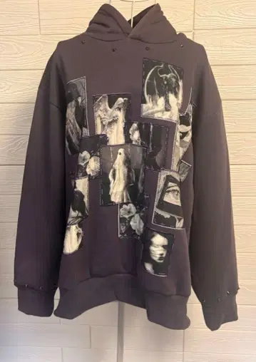 다크 계열 포토 콜라주 후드티 스터드 병약미 지뢰계 M