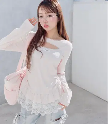 OLIVE des OLIVE 레이스 티어드 튜닉 핑크