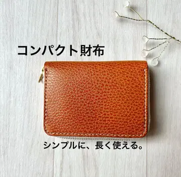 천연 가죽 컴팩트 지갑 오렌지 손바느질 미니 지갑 여성용 남성용 가죽