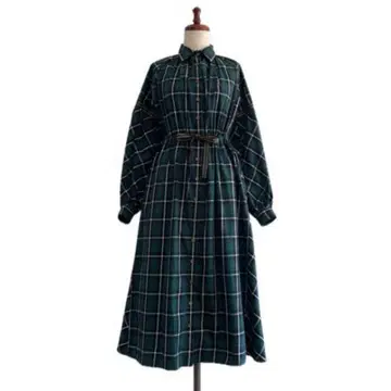 새상품급 KYOKOHIGA 쿄코히가 체크 셔츠 원피스 그린 M