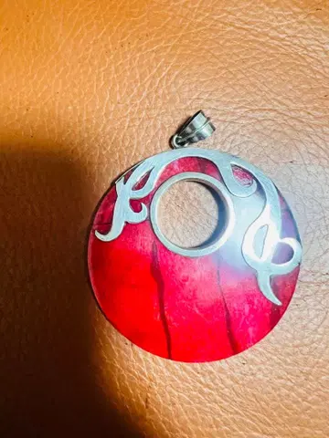 INDIAN JEWELRY 빨간색 원형 펜던트 실버 장식 포함 925