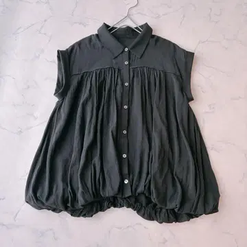 CLOVE 블랙 반팔 셔츠 린넨 100% 쉘 버튼