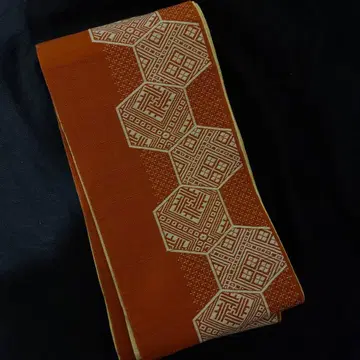 민예 직기 길상 거북이 등껍질 무늬 오렌지 컬러 반폭 오비