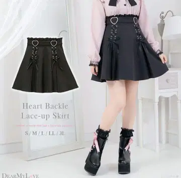 유메텐보 DearMyLove 하트버클 레이스업 스커트 M 블랙