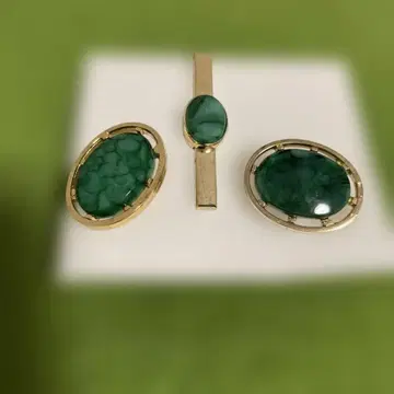 넥타이핀 커프스 단추 세트 에메랄드 그린