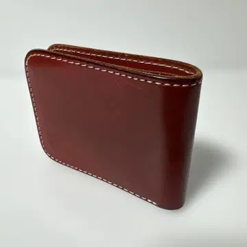 이단 접이식 지갑 천연 가죽 레드