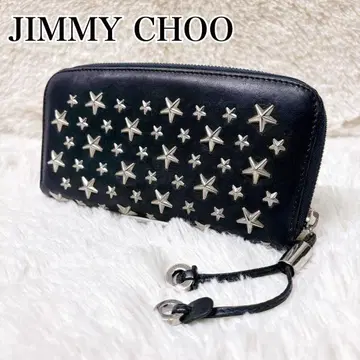 JIMMY CHOO 지미추 스터드 장지갑 라운드 지퍼 네이비
