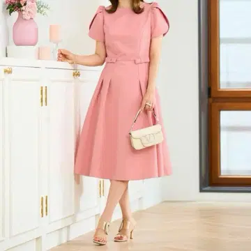 프리마 쉘레 에어리 트위드 튤립 슬리브 원피스 핑크