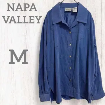 극상 소재 NAPA VALLEY 빈티지 자수 셔츠 블루 피치 스킨